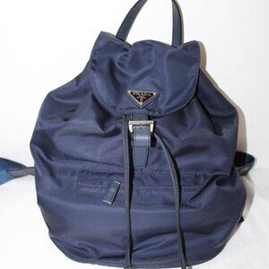 Prada Tessuto Nylon Backpack Navy Blue Shoulder Bag Single Buckle